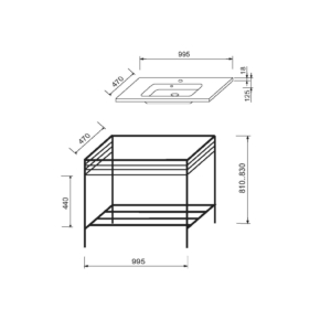 Bathroom set, metal cabinet ARDESTO, 990x470x830mm, black + ALBA washbasin, 995x470x125mm, white