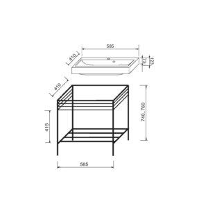 Bathroom set, metal cabinet ARDESTO, 585x410x760mm, black + Louise washbasin, 585x410x123mm, white