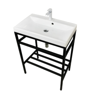 Bathroom set, metal cabinet ARDESTO, 585x410x760mm, black + Louise washbasin, 585x410x123mm, white