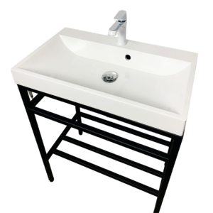 Bathroom set, metal cabinet ARDESTO, 585x410x760mm, black + Louise washbasin, 585x410x123mm, white