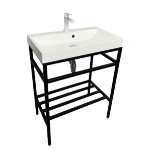 Bathroom set, metal cabinet ARDESTO, 585x410x760mm, black + Louise washbasin, 585x410x123mm, white