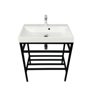 Bathroom set, metal cabinet ARDESTO, 585x410x760mm, black + Louise washbasin, 585x410x123mm, white