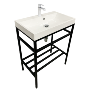 Bathroom set, metal cabinet ARDESTO, 585x410x760mm, black + Louise washbasin, 585x410x123mm, white