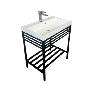 Bathroom set, metal cabinet ARDESTO, 685x410x760mm, black + Louise washbasin, 685x410x123mm, white