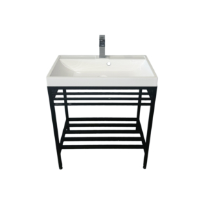 Bathroom set, metal cabinet ARDESTO, 685x410x760mm, black + Louise washbasin, 685x410x123mm, white
