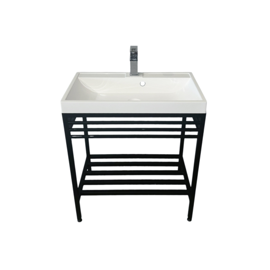 Bathroom set, metal cabinet ARDESTO, 685x410x760mm, black + Louise washbasin, 685x410x123mm, white