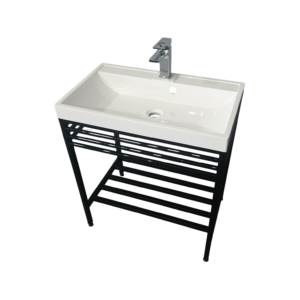 Bathroom set, metal cabinet ARDESTO, 685x410x760mm, black + Louise washbasin, 685x410x123mm, white