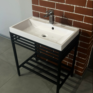 Bathroom set, metal cabinet ARDESTO, 685x410x760mm, black + Louise washbasin, 685x410x123mm, white