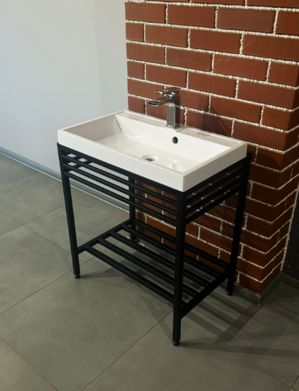 Bathroom set, metal cabinet ARDESTO, 685x410x760mm, black + Louise washbasin, 685x410x123mm, white