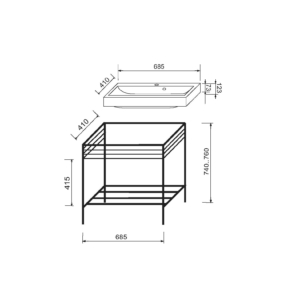 Bathroom set, metal cabinet ARDESTO, 685x410x760mm, black + Louise washbasin, 685x410x123mm, white