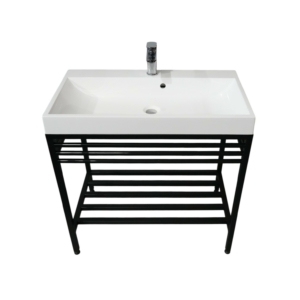 Bathroom set, metal cabinet ARDESTO, 785x410x760mm, black + Louise washbasin, 785x410x123mm, white