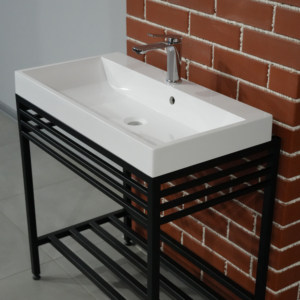 Bathroom set, metal cabinet ARDESTO, 785x410x760mm, black + Louise washbasin, 785x410x123mm, white