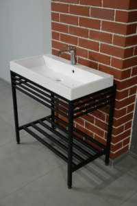 Bathroom set, metal cabinet ARDESTO, 785x410x760mm, black + Louise washbasin, 785x410x123mm, white