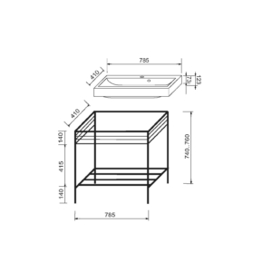 Bathroom set, metal cabinet ARDESTO, 785x410x760mm, black + Louise washbasin, 785x410x123mm, white