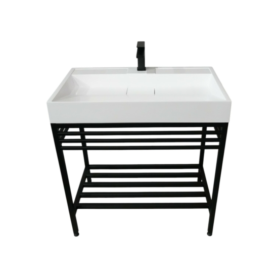 Bathroom set, metal cabinet ARDESTO, 795x450x760mm, black + Anna washbasin, 800x455x110mm, white