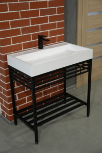 Bathroom set, metal cabinet ARDESTO, 795x450x760mm, black + Anna washbasin, 800x455x110mm, white