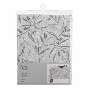 Tablecloth ARDESTO Grey leaves 140х180cm, 100% polyester, grey