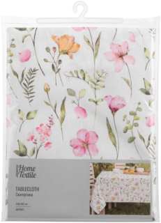 Tablecloth ARDESTO Spring flowers 140х180cm, 100% polyester, white