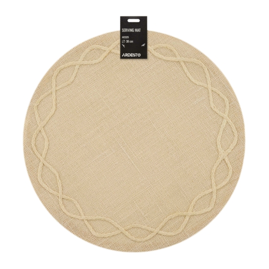 Serving mat ARDESTO 38cm, linen, round, light beige