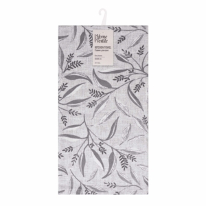 Tea towel ARDESTO Grey leaves 50x68cm, 100% cotton, grey