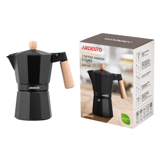 Coffee maker ARDESTO Midori 240ml, 6 cups, aluminum, bamboo