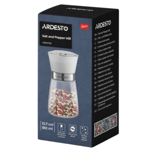 Salt and Pepper Mill ARDESTO Gemini, 180ml, glass, stainless steel, transparent