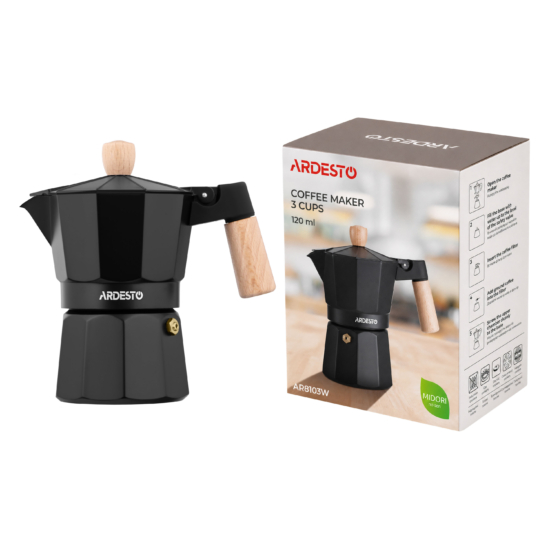 Coffee maker ARDESTO Midori 120ml, 3 cups, aluminum, bamboo