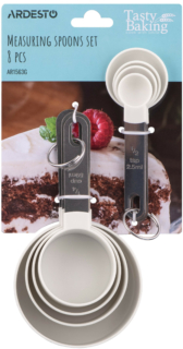 Measuring spoons set ARDESTO Tasty Baking, 8pcs, plastic, stainless steel, light grey