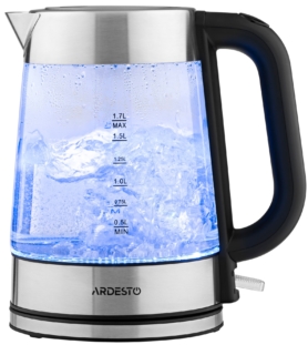 Electric kettle ARDESTO, 1.7L, glass, Strix, silver-black