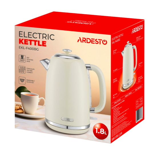Електрочайник ARDESTO 1.8л, Strix, метал, бежевий глянцевий