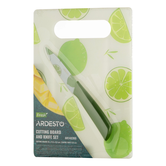 Набір кухонна дошка і ніж ARDESTO Fresh, 2 предмети, 25×17.5×0.5см, 8.9см, пластик, нержавіюча сталь