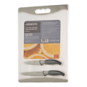 Cutting board and knives set ARDESTO Gemini, 3pcs, 35.7×24.7×0.6cm, 8.9cm, 12.7cm, plastic, stainless steel
