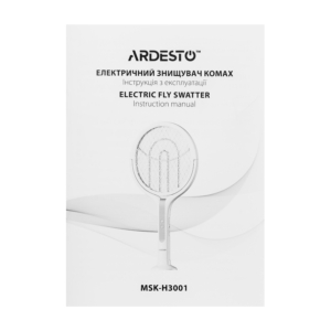 Electric fly swatter ARDESTO, grid 2800 V, battery 1800 mAh, USB-C > USB-A, white