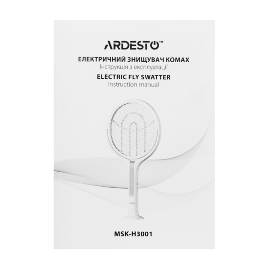 Electric fly swatter ARDESTO, grid 2800 V, battery 1800 mAh, USB-C > USB-A, white