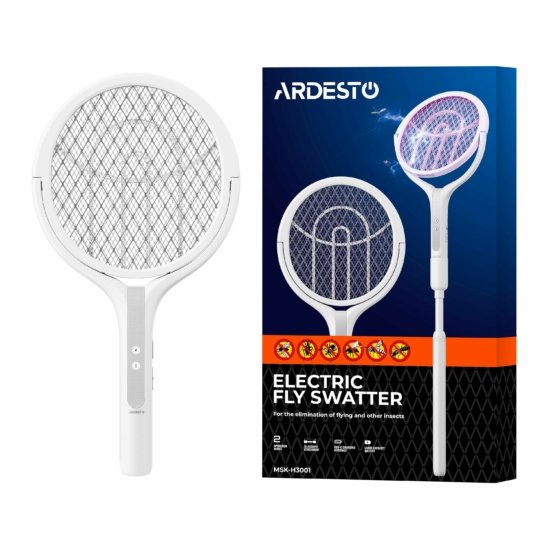 Electric fly swatter ARDESTO, grid 2800 V, battery 1800 mAh, USB-C > USB-A, white
