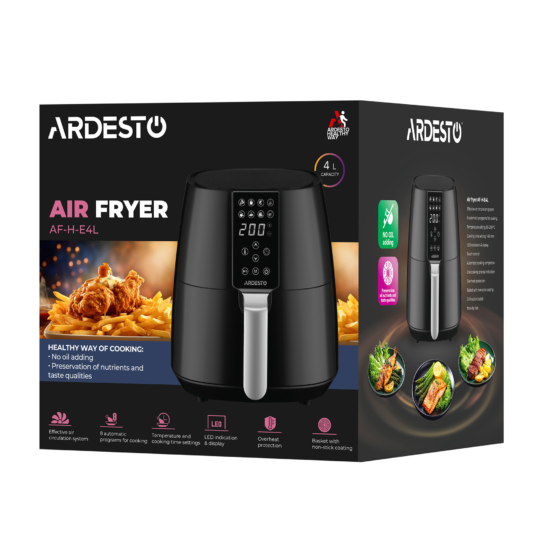 Air fryer ARDESTO 1450W, bowl-4L, touch control, 8 auto programs, plastic, black