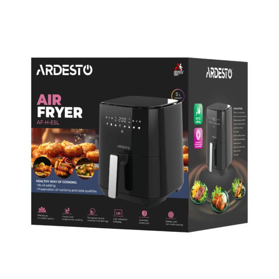 Air fryer ARDESTO 1450W, bowl-5L, touch control, 8 auto programs, plastic, black