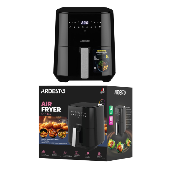 Air fryer ARDESTO 1450W, bowl-5L, touch control, 8 auto programs, plastic, black