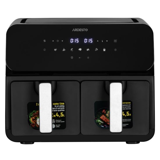 Air fryer ARDESTO 1700W, bowl-2*4.5L, touch control, 7 auto programs, plastic, black