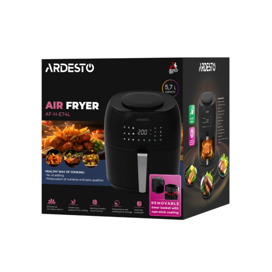 Air fryer ARDESTO 1800W, bowl-5.7L, touch control, 9 auto programs, plastic, black