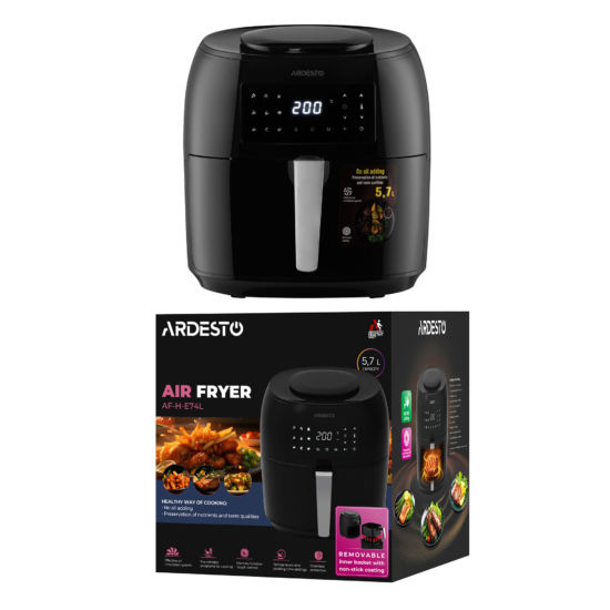 Air fryer ARDESTO 1800W, bowl-5.7L, touch control, 9 auto programs, plastic, black