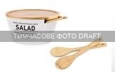 Salad bowl with lid and utensils Ardesto Midori, 27.6?12.5cm, 4psc, ceramic, bamboo, white