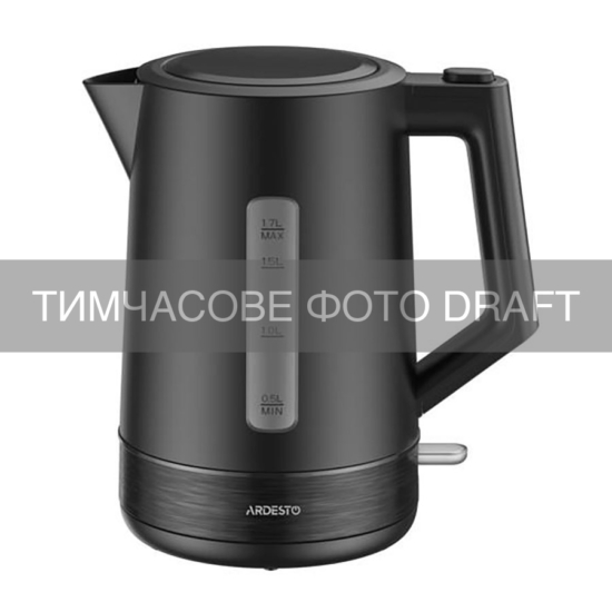 ARDESTO Electric kettle, 1.7L, plastic, matte, Strix, black