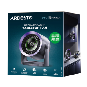Desktop fan ARDESTO OneBreeze FT-M75GR desktop/wall-mounted, 12cm, electric control, display, rechargeable, USB-A Type-C, grey