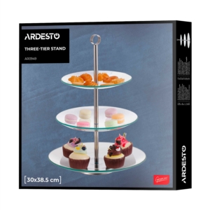 Three-tier stand Ardesto Gemini, 30?30?38.5cm, glass, stainless steel, transparent