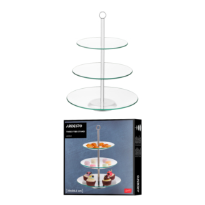Three-tier stand Ardesto Gemini, 30?30?38.5cm, glass, stainless steel, transparent