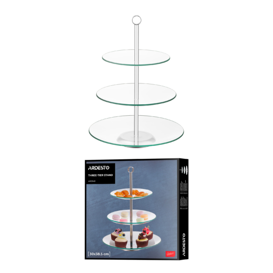 Three-tier stand Ardesto Gemini, 30?30?38.5cm, glass, stainless steel, transparent