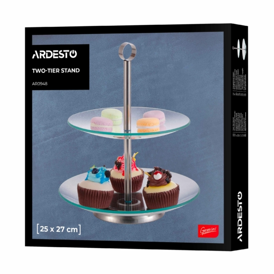 Two-tier stand Ardesto Gemini, 25?25?27 cm, glass, stainless steel, transparent