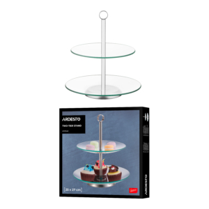Two-tier stand Ardesto Gemini, 25?25?27 cm, glass, stainless steel, transparent