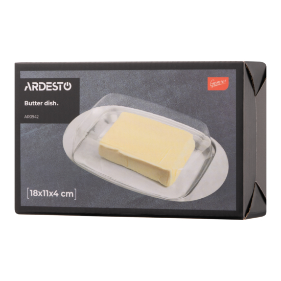 Butter dish Ardesto Gemini, 18?11?4cm, plastic, stainless steel, transparent